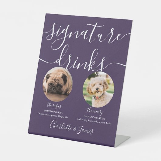 Signe De Table Purple Mariage Pet Chien Signature Boissons (Recto)