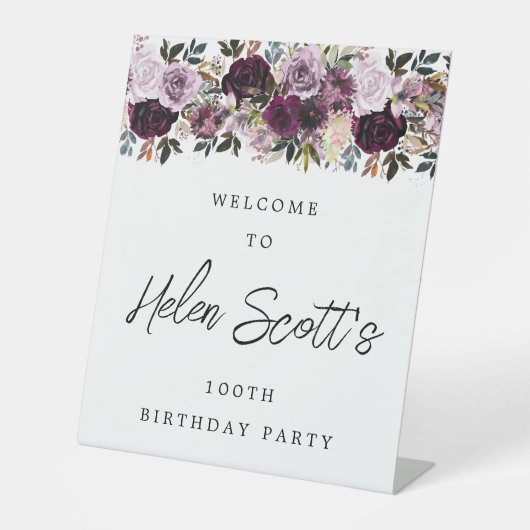 Signe De Table Purple Mauve rose 100e fête d'anniversaire Bienven (Recto)