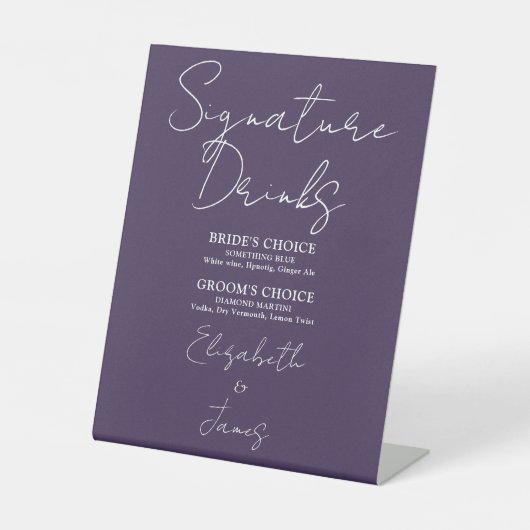 Signe De Table Purple Minimalist Script Signature Boissons (Recto)