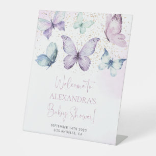 Signe De Table Purple papillon fille Baby shower Affiche de bienv