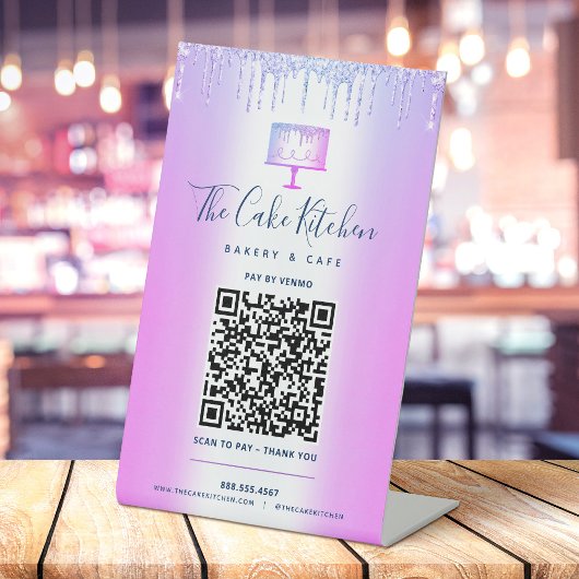 Signe De Table Purple QR Code Payer Ici Cake Boulangerie Parties 