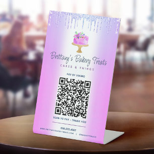 Signe De Table Purple QR Code Payer Ici Cake Boulangerie Parties