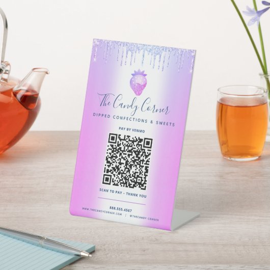 Signe De Table Purple QR Code Payer ici Parties scintillant de fr (In SItu)