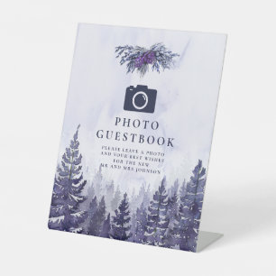 Signe De Table Purple Watercolor Forest Photo Mariage du livre d'