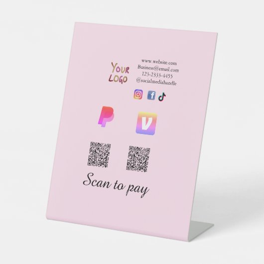 Signe De Table Q R code PayPal venmo scan pay add social media de (Recto)