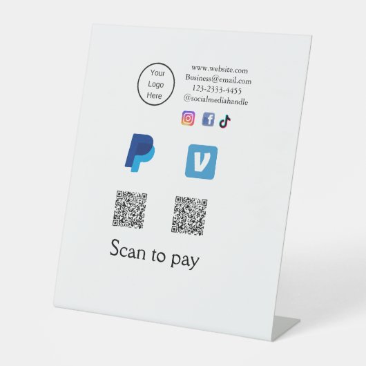 Signe De Table Q R code PayPal venmo scanner payer ajouter médias (Recto)