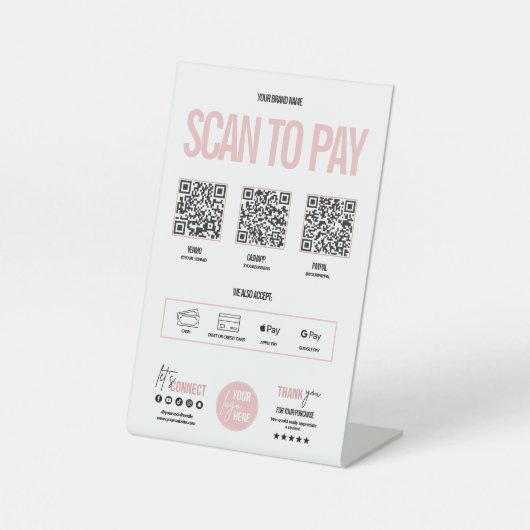 Signe De Table QR Code balayage pour payer Venmo Paypal (Recto)