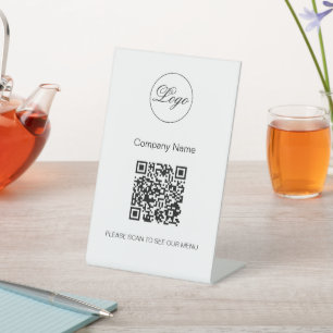 Signe De Table QR Code Black Café Menu Logo Moderne Blanc