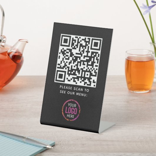 Signe De Table QR Code Black Menu Logo Contact Café moderne Pe (In SItu)