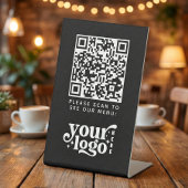 Signe De Table QR Code Black Menu Logo Contact Café moderne sans 