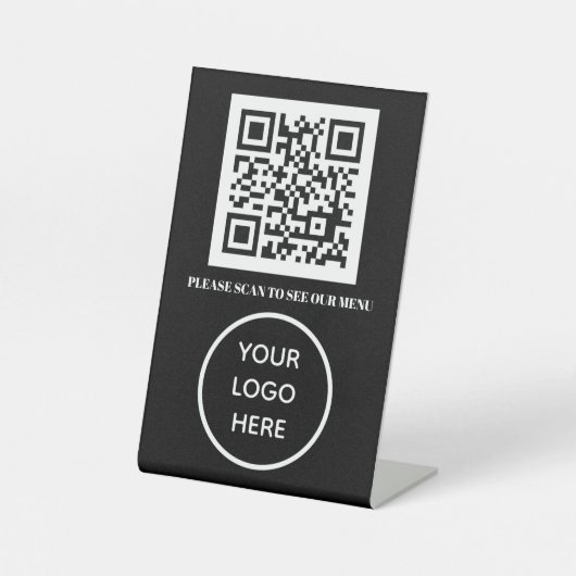 Signe De Table QR Code Black Menu Logo Contact Café moderne sans (Recto)