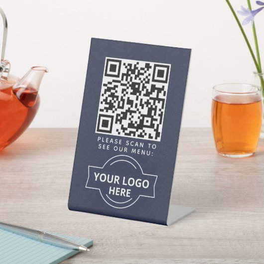 Signe De Table QR Code Black Menu Logo Contactless Modern Cafe (In SItu)