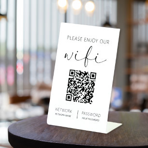 Signe De Table QR Code Blanc S'Il Vous Plaît Profitez De Notre Wi