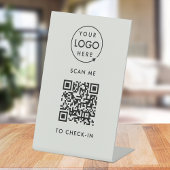 Signe De Table QR Code Check-In | Gray Business Logo Contactless