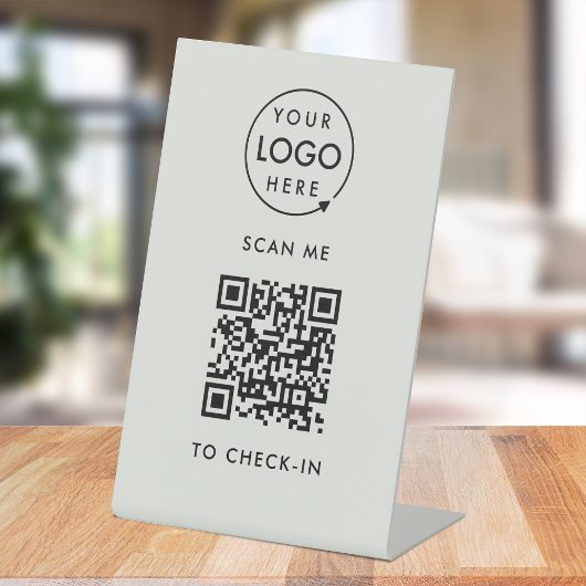 Signe De Table QR Code Check-In | Gray Business Logo Contactless
