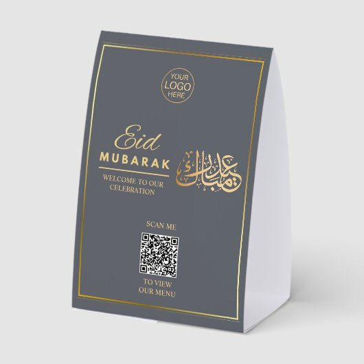 Signe de table QR Code Eid Mubarak Gris & Or (Verso)