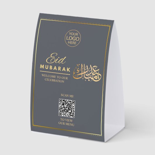 Signe de table QR Code Eid Mubarak Gris & Or (Recto)