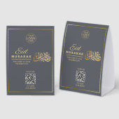 Signe de table QR Code Eid Mubarak Gris & Or (Recto/verso)