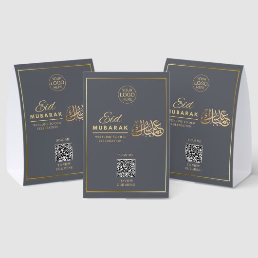 Signe de table QR Code Eid Mubarak Gris & Or (Insitu (multi))