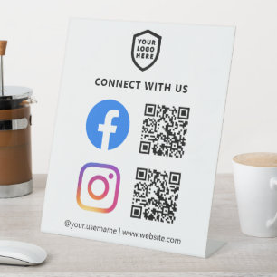 Signe De Table QR Code Facebook et Instagram Blanc simple