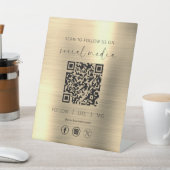 Signe De Table QR Code Gold Scan To Follow Us on Social Network (In SItu)