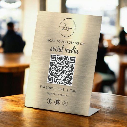 Signe De Table QR Code Gold Scan To Follow Us on Social Network