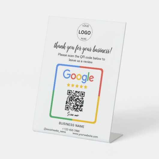 Signe De Table Qr Code Google Commentaires Logo d'entreprise (Recto)