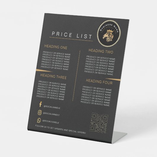 Signe De Table QR Code Lion Logo Business Scan for Menu (Recto)
