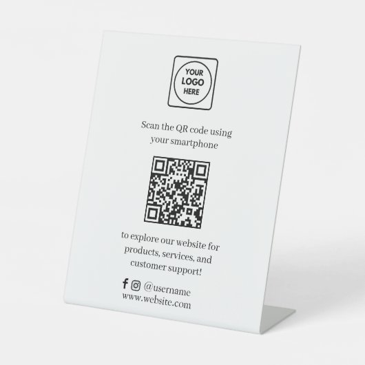 Signe De Table QR Code Médias Sociaux | Code personnalisé Scannez (Recto)