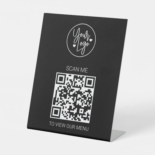 Signe De Table QR Code Menu Black Logo Modern Contactless (Recto)