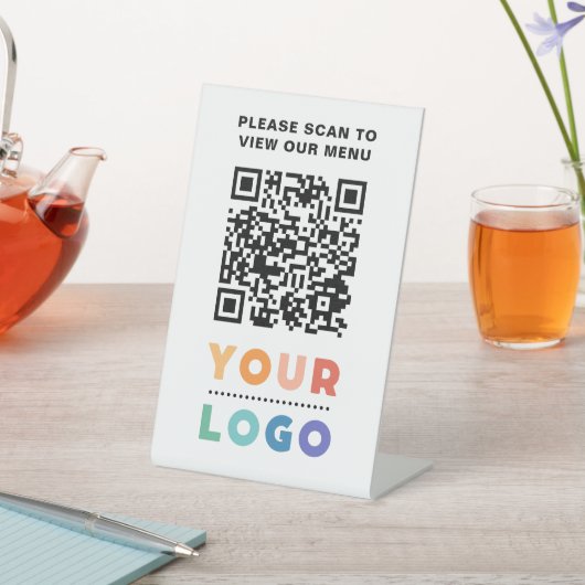 Signe De Table QR Code Menu Blanc Logo Contact Café moderne sans  (In SItu)