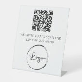 Signe De Table QR Code Menu Blanc Logo Restaurant Moderne (Recto)