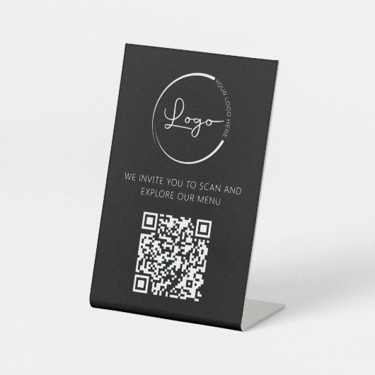 Signe De Table QR Code Menu Blanc Logo Restaurant Moderne (Recto)