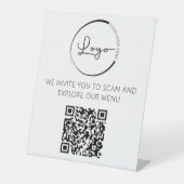 Signe De Table QR Code Menu Blanc Logo Restaurant Moderne (Recto)