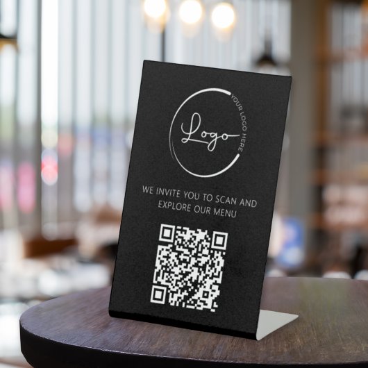 Signe De Table QR Code Menu Blanc Logo Restaurant Moderne