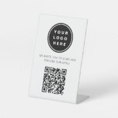 Signe De Table QR Code Menu Blanc Logo Restaurant Moderne (Recto)