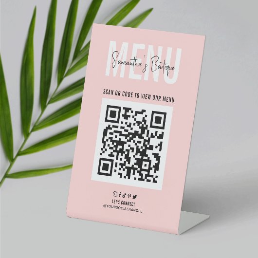 Signe De Table QR Code Menu Pink Business Logo sans contact
