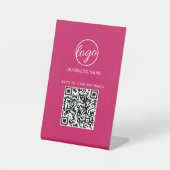 Signe De Table QR Code Menu Restaurant Business Logo Hot Pink (Recto)