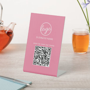 Signe De Table QR Code Menu Restaurant Business Logo Rose