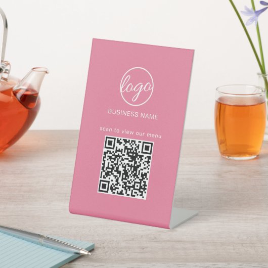 Signe De Table QR Code Menu Restaurant Business Logo Rose (In SItu)
