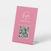 Signe De Table QR Code Menu Restaurant Business Logo Rose (Recto)