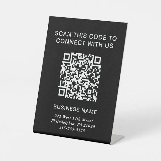 Signe De Table QR Code Moderne Entreprise Noir (Recto)