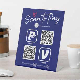 Signe De Table QR Code options de paiement Marine Blue Modern Tre