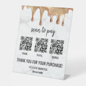 Signe De Table QR Code Paiement Cashapp Paypal Marbre blanc Or (Recto)