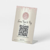 Signe De Table QR Code Payer ici Parties scintillant rose or logo (Recto)