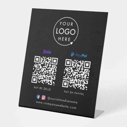 Signe De Table QR Code Payment | Zelle Paypal Scan to Pay Black (Recto)