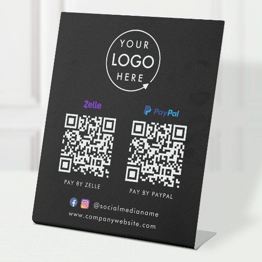 Signe De Table QR Code Payment | Zelle Paypal Scan to Pay Black