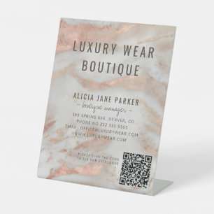 Signe De Table QR CODE rose or blush pierre de marbre élégant