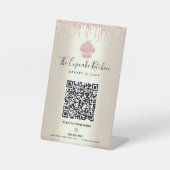 Signe De Table QR Code Scan Menu Pink Cupcake Parties scintillant (Recto)