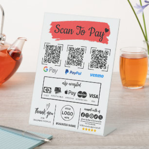 Signe De Table QR Code Scan pour payer Venmo Paypal Google Pay